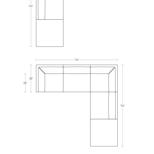 5PieceC ModularSectional Sundays Get Together Web Dimensions specs